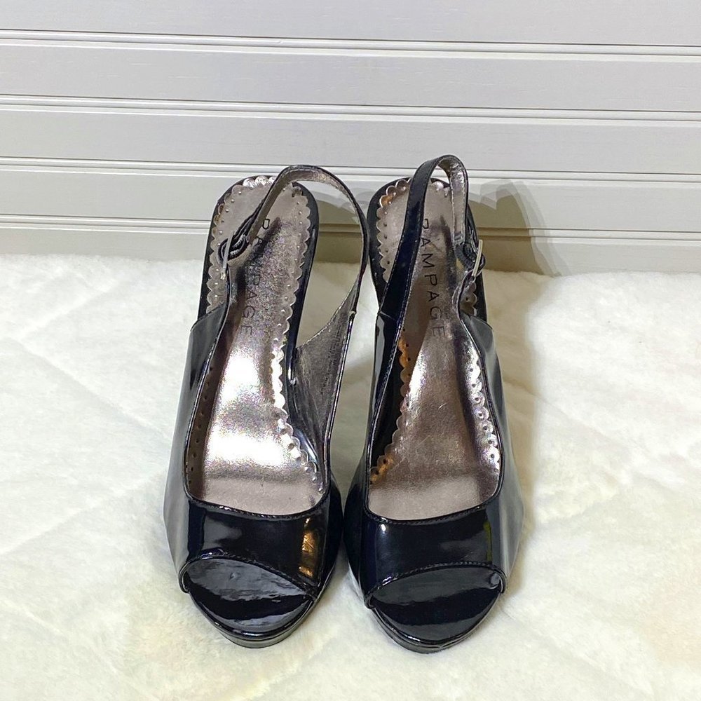 Rampage Black Patent Leather Slingback Pumps